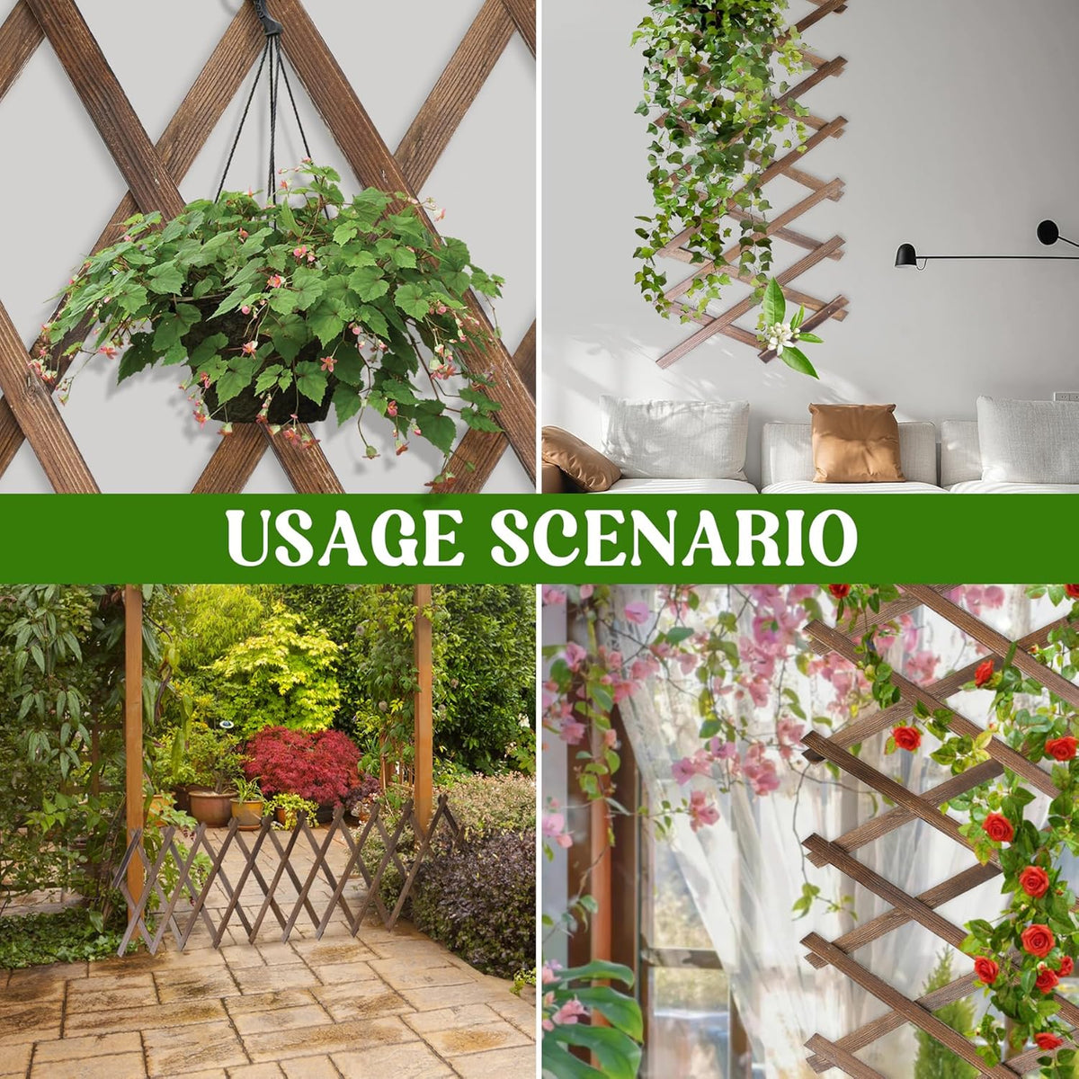 Wood Lattice Fence Panels for Outside 13.4"x78.8" Expandable Natural Wooden Wall Trellis Board Decorative Lattice Trellis Frame for Climbing Plants Vine Ivy Rose Outdoor Balcony Garden 1 Pcs