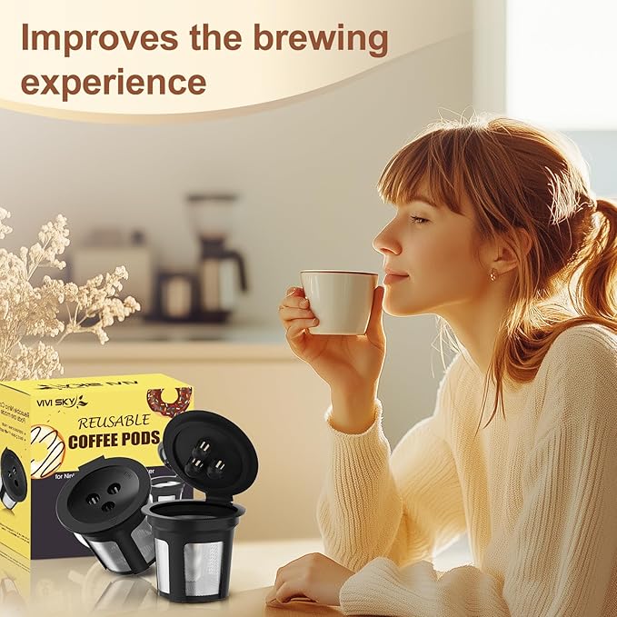 5 Pack Ninja Reusable Coffee Pods: Reusable K Cups for Ninja Coffee Maker - Refillable Coffee Filters for 3-Needle Ninja DualBrew Pro CFP200 CFP201 CFP300 CFP301 CFP305 CFP400（Only for 3-Hole Version)