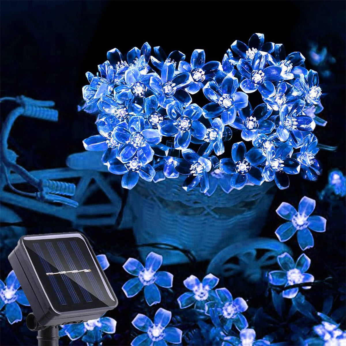 ITICdecor Outdoor Solar Flower String Lights Waterproof 50 LED Fairy Light Decorations for Christmas Tree Garden Patio Fence Yard Spring (Blue)