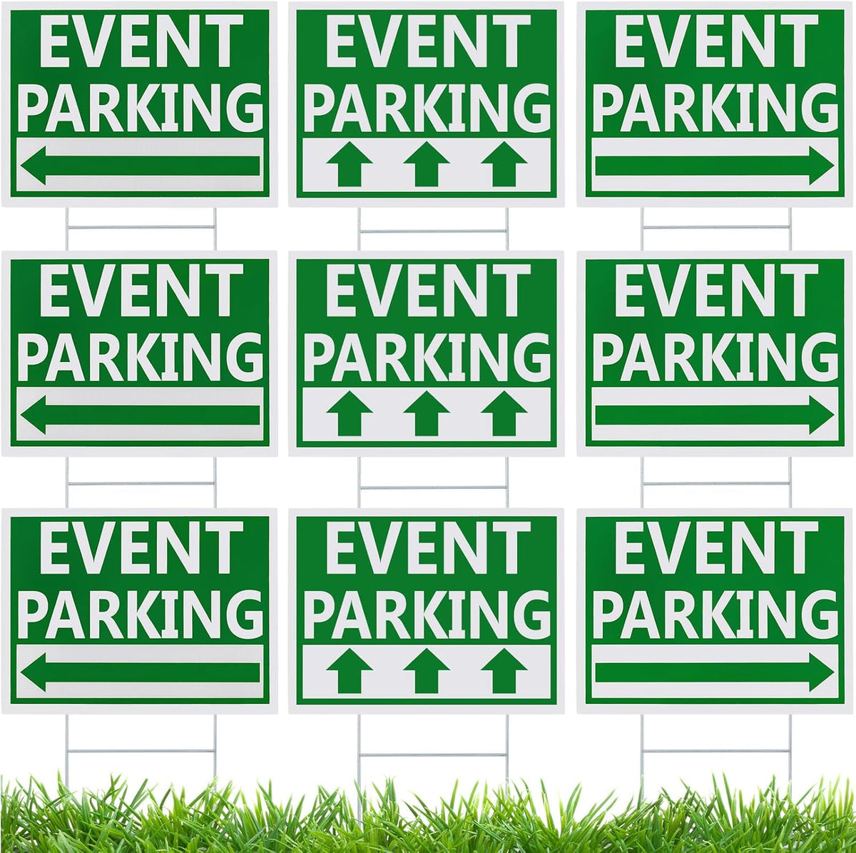 Juexica 9 Pieces 16 x 12 Inches Outdoor Event Parking Signs with Arrow Corrugated Plastic Yard Double Sided Event Signs Outdoor Directional Guest Parking(Green)