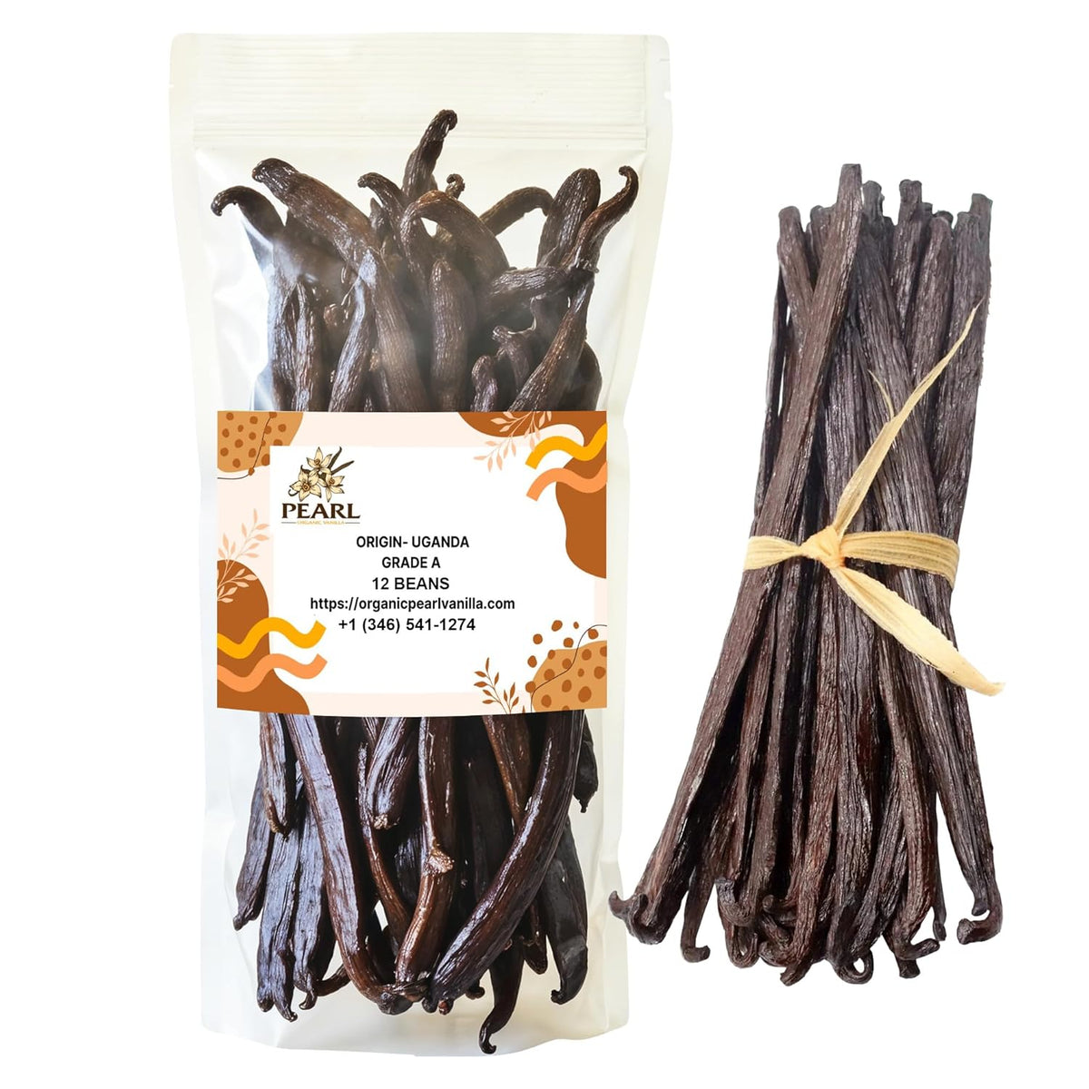 Uganda Vanilla Beans by Pearl Organic Vanilla - 15 Organic Whole Grade A Pods for Homemade Vanilla Extract, Baking & Brewing