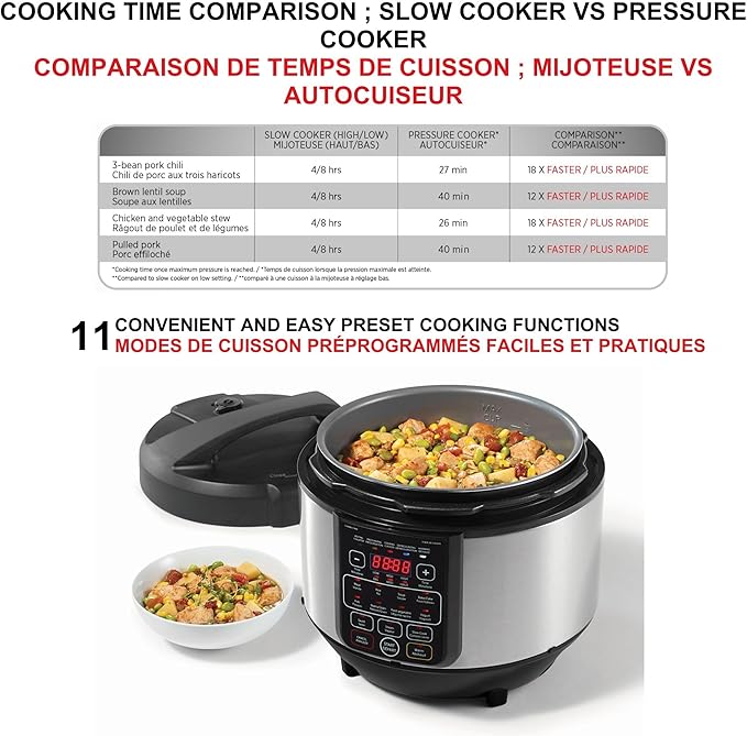 Starfrit Electric Pressure Cooker - 8L Capacity - Steam Tray, Measuring Cup & Spatula - 11 Preset Cooking Functions