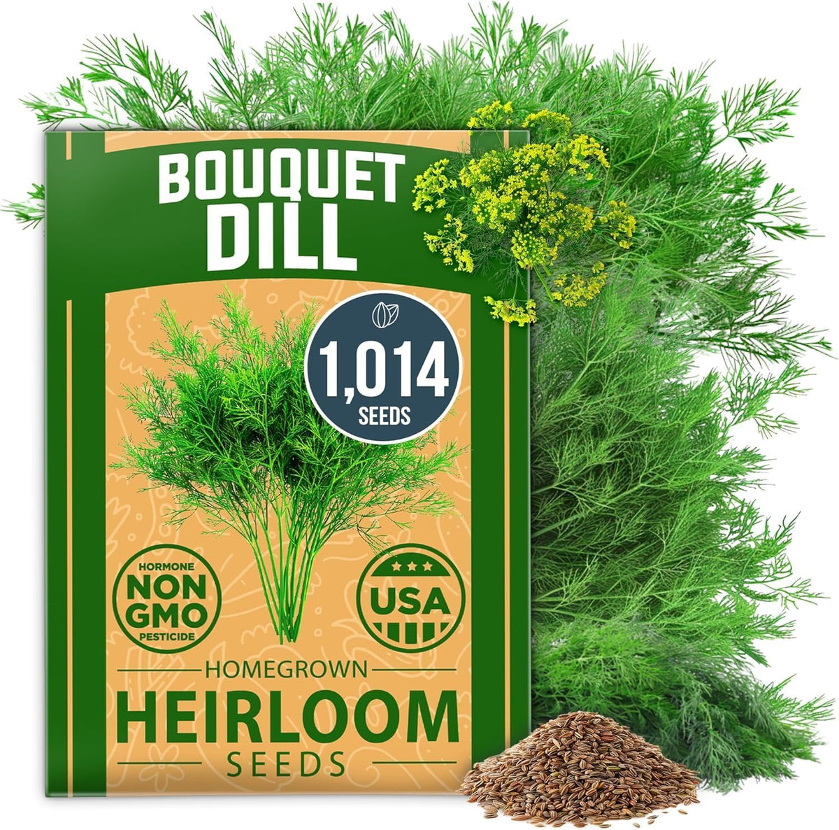 HOME GROWN 𝗨𝗦𝗔 𝗣𝗥𝗘𝗠𝗜𝗨𝗠 Dill Seeds for Planting 1,014 Bouquet Dill Seeds 𝗡𝗢𝗡-𝗚𝗠𝗢 and Heirloom Herb Seeds for Planting Outdoors, Grow Your Fragrant Dill Herb Garden (Anethum graveolens)