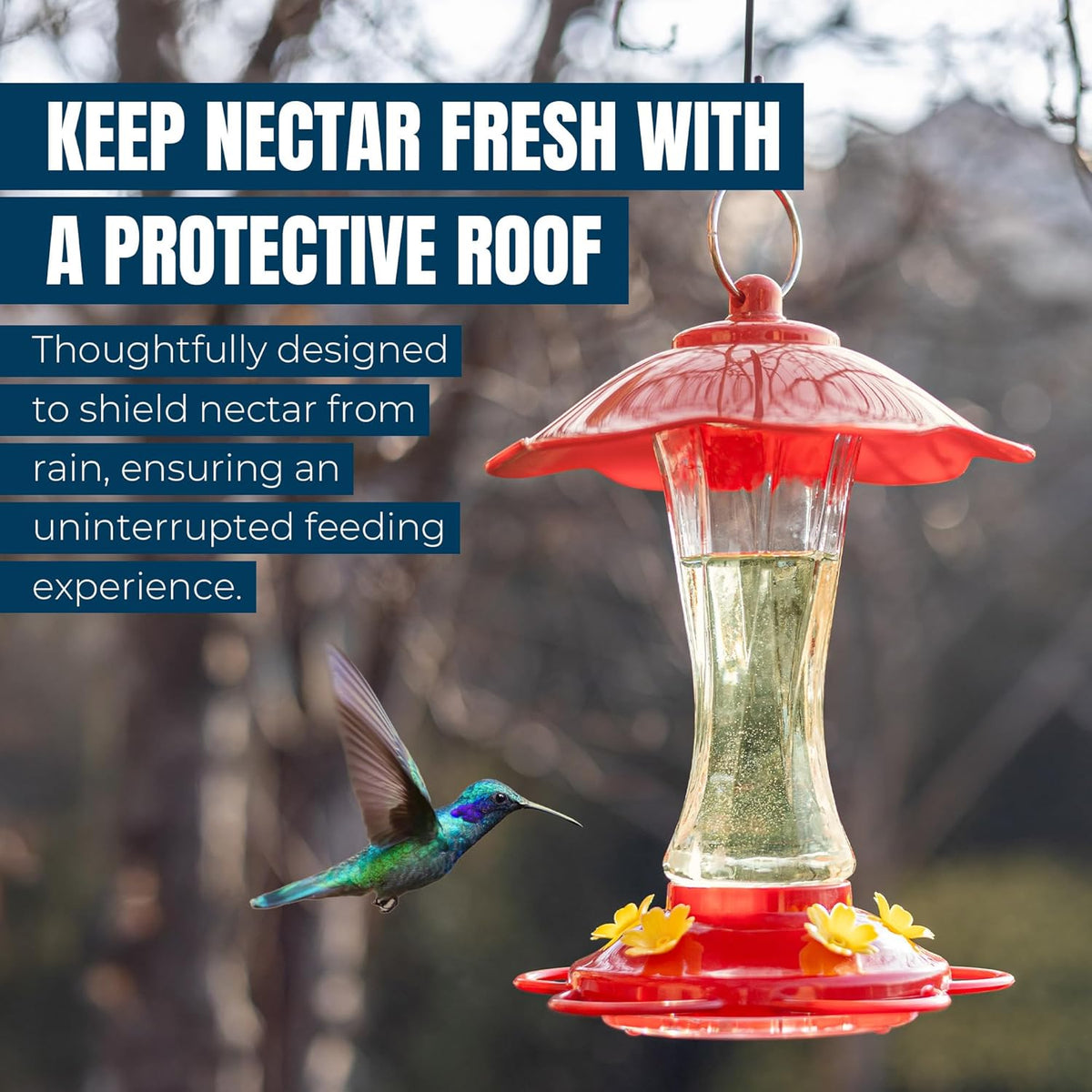 MEKKAPRO Hummingbird Feeders for Outdoors Glass - Red Hummingbird Feeders for Outdoors, Metal Ring, Bee-Proof Design, Easy Assembly, Red Hummingbird Feeder 10 oz (2-Pack)