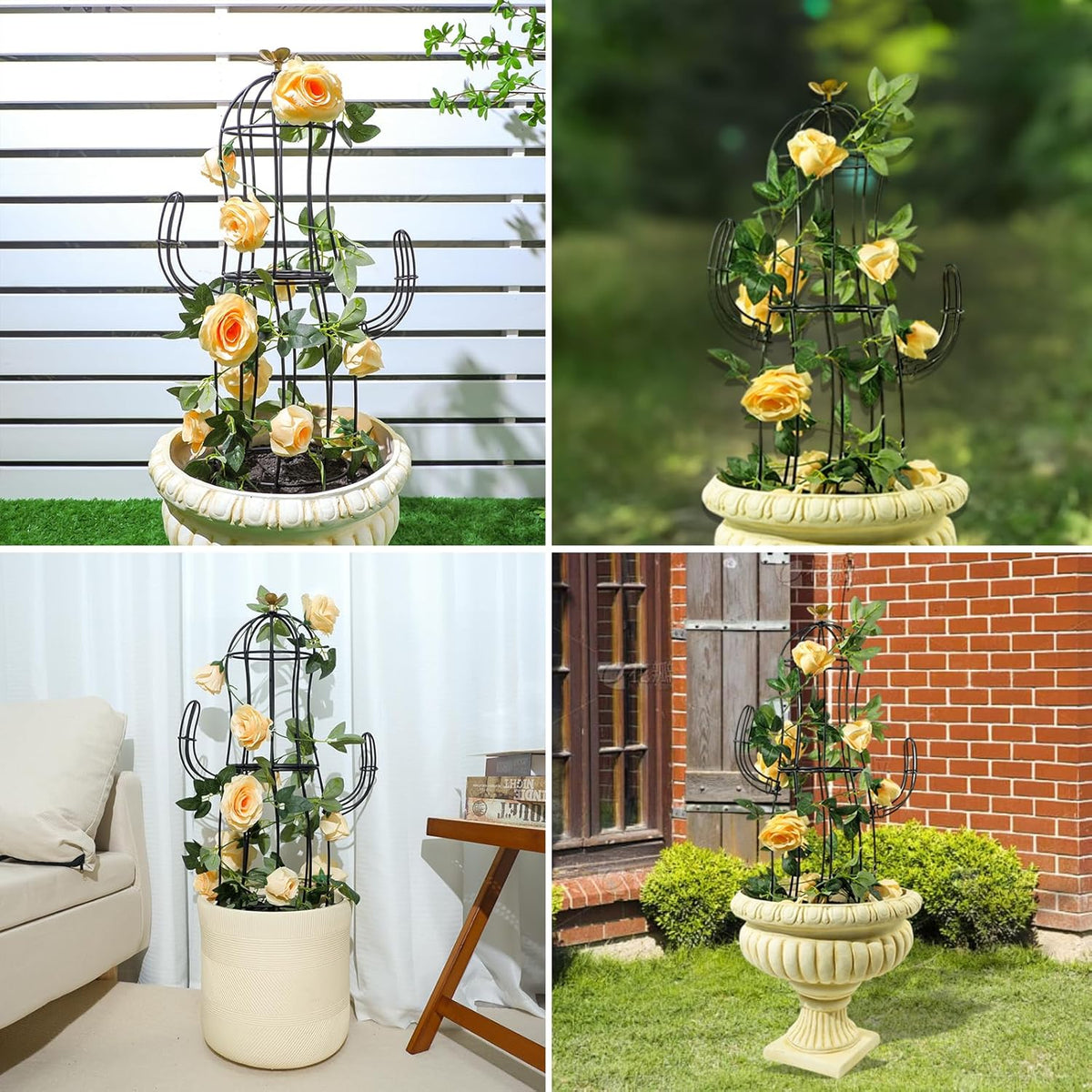 Cactus Obelisk Trellis - 16.34”x27.95” Unique Metal Design for Climbing Plants, Garden Decorative Support Structure for Potted Tall Vines and Rose Bushes