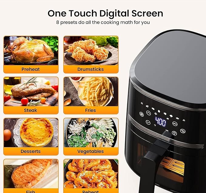 Air Fryer, 5-Quart Digital Air Fryer with Touchscreen, 8-in-1 Functions for Fry, Roast, Dehydrate, Bake Crispy & Juicy Meals, Compact Airfryer with Large Easy-View Window, Black