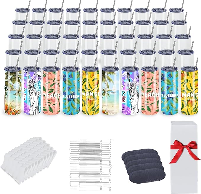 Sublimation Tumblers 20 Oz Skinny Straight, Stainless Steel Sublimation Tumblers Blank (50, 20OZ)