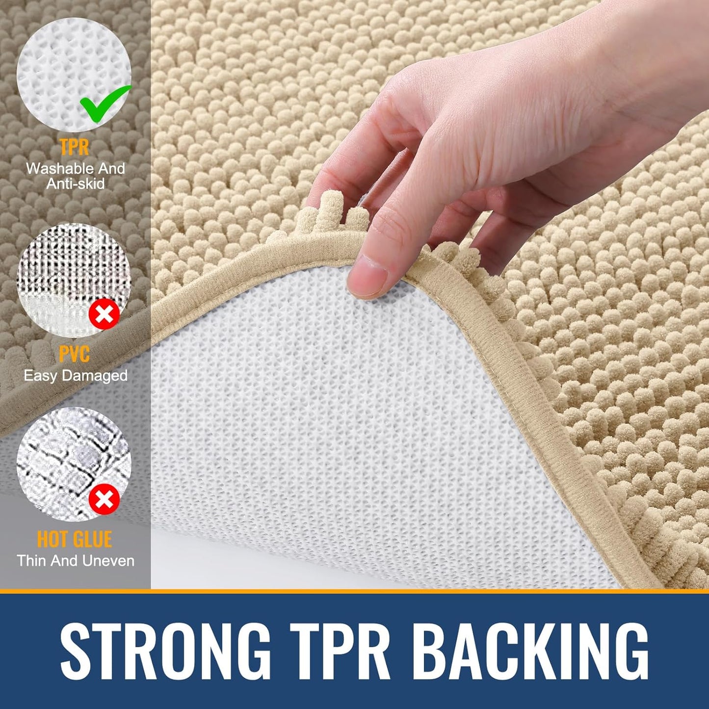 Arotive Bathroom Rugs 24x16, Extra Soft Absorbent Shaggy Chenille Bath Rugs, Machine Washable Rubber Backing Non-Slip Bath Mats for Bathroom Floor Tub and Shower, Home Decor Accessories, Beige