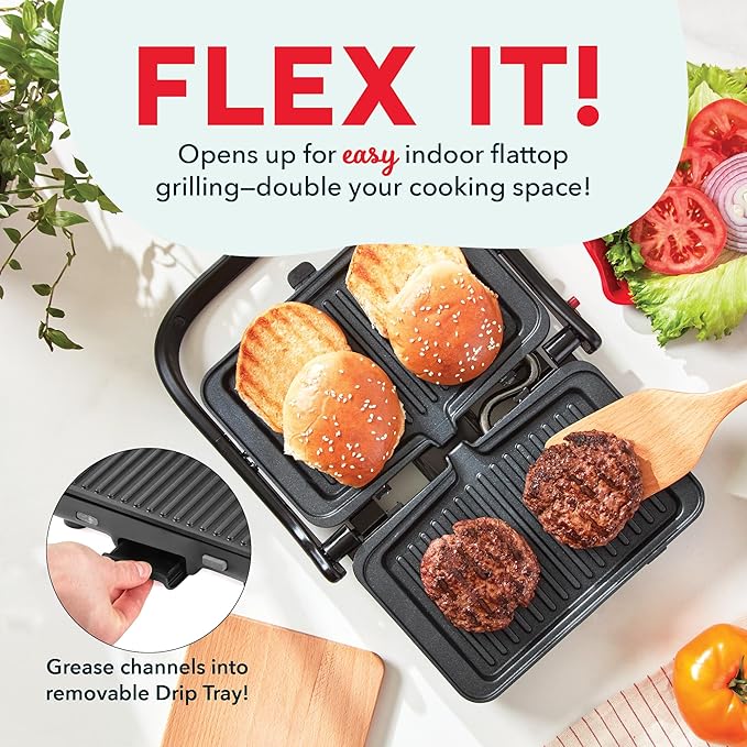 Dash MultiMaker Flex Press Grill System, Grill and Waffle - Nonstick Removable Plates - indoor Countertop Electric Grill for Sandwiches, Burgers, and Breakfast - Graphite