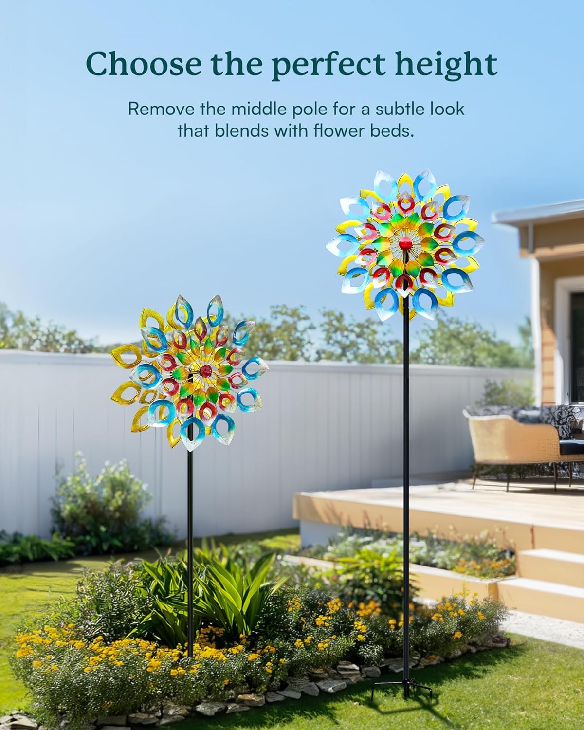 Yard Garden Wind Spinners with Stake - Large Outdoor Metal Wind Spinners, Lawn Yard Art Garden Decor (24" W x 84" H)