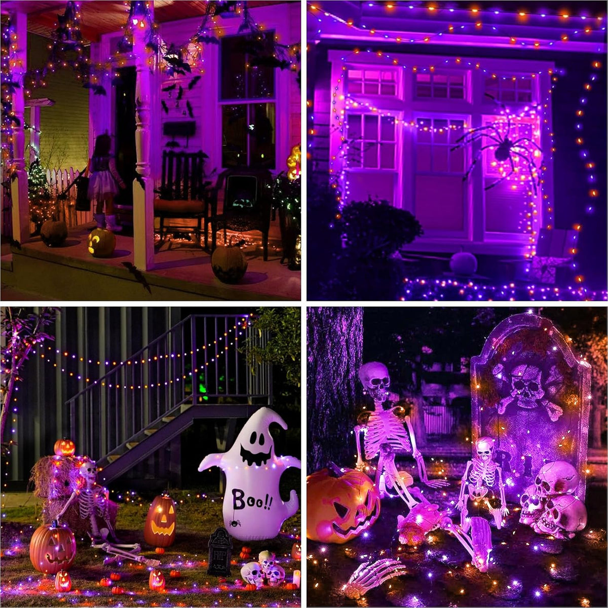 btfarm Solar Halloween String Lights Outdoor, 80LED 33FT Orange Purple Solar Fairy Lights Outside Waterproof, 8 Modes Solar Powered Twinkle Lights for Tree Garden Patio Halloween Party Decorations