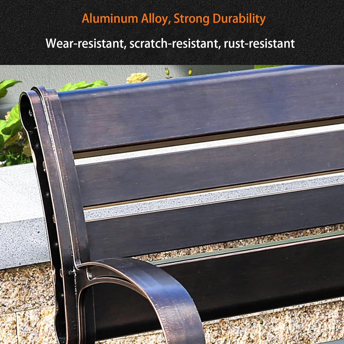 Outdoor Bench Chair Cast Aluminum Garden Bench Patio Bench All-Weather Park Bench for Backyard Porch Lawn (100cm Rose Park Bench)