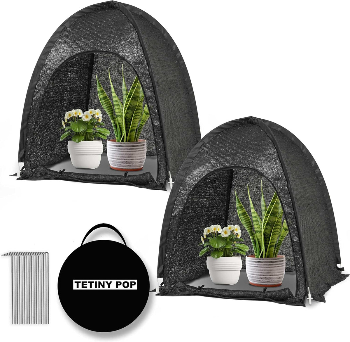 2pack Pop up Plant Sunshade Cloth,Plant Sun Shade Net for Flower UV Resistant Pest Guard Cover for Outdoor Gardens Sunblock Shade Cover with Carry Bag and 16 Stakes (Black)