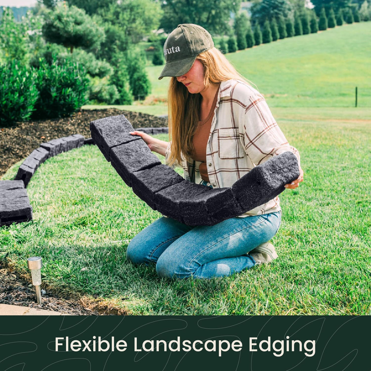 Beuta Landscape Edging | Garden Edging Border | Faux Stone Blocks for Lawn Edging, Flower Beds & Yard Edging – 40 Pack | Each Section Has 6 Blocks 48" L x 4" W x 6.5" H | 80 Spikes | Charcoal