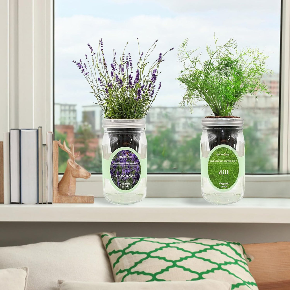 2-Pack Hydroponic Mason Jar Herb Garden Kit, Indoor Herb Garden Self-Watering Starter Kit (Lavender,Rosemary)