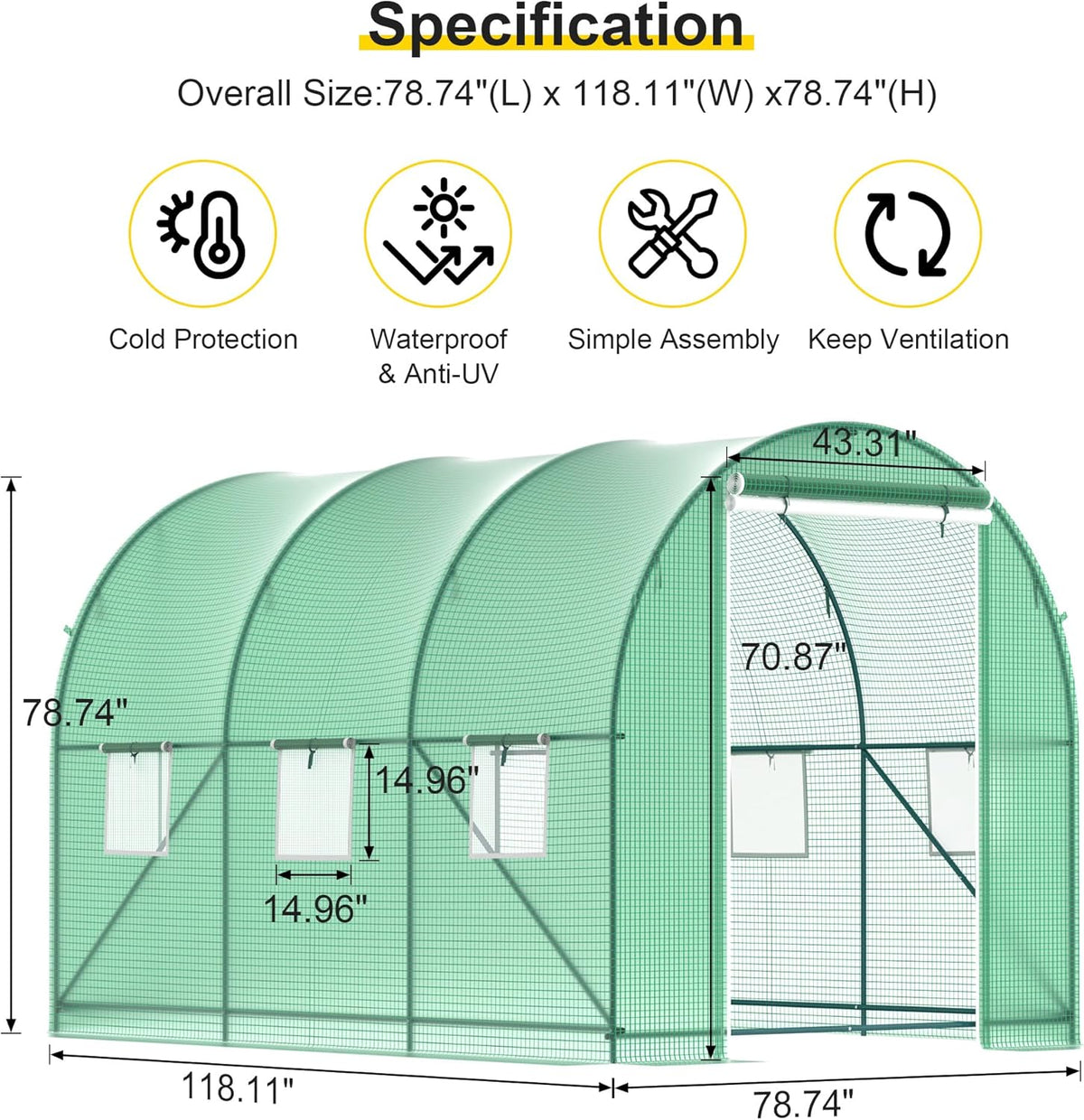Greenhouse, 10’x7’x7’ Upgraded Walk-in Greenhouse with Spraying System, Heavy Duty Tunnel Green House with 6 Ventilated Mesh Windows & Zippered Roll-up Door, Large Plant Garden Hot House Outdoor