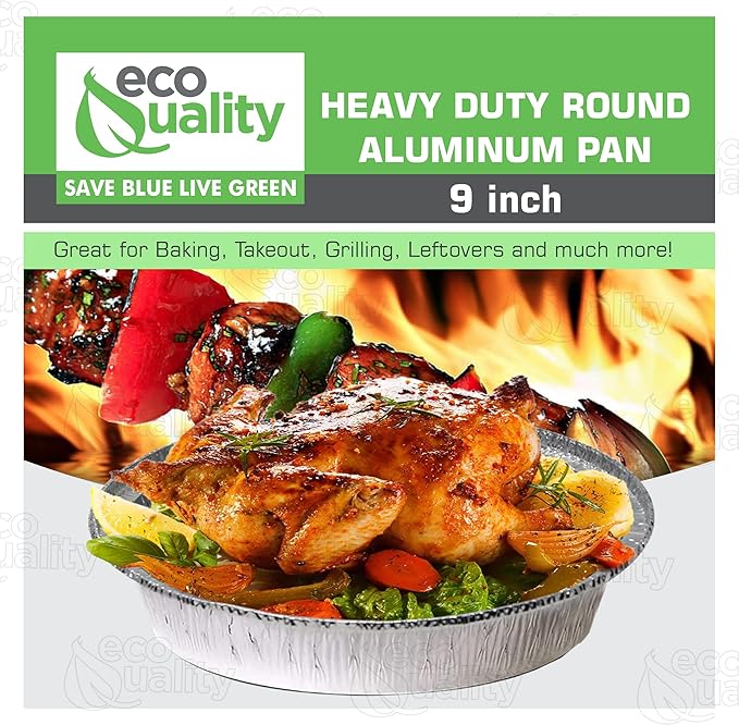 EcoQuality (500 Pack - 9 Inch Disposable Round Aluminum Foil Take-Out Pans - Disposable Tin Containers, Perfect for Baking, Cooking, Catering, Parties, Restaurants (No Lids)