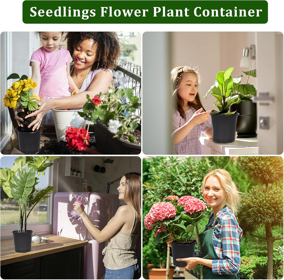 DI QIU REN 100-Pack 1 Gallon Flexible Plant Nursery Pots, Plastic Flower Pots Seedling Pots with 200Pcs Plant Labels, Plastic Plant Pots with Drainage Holes for Plants, Cuttings, Transplanting