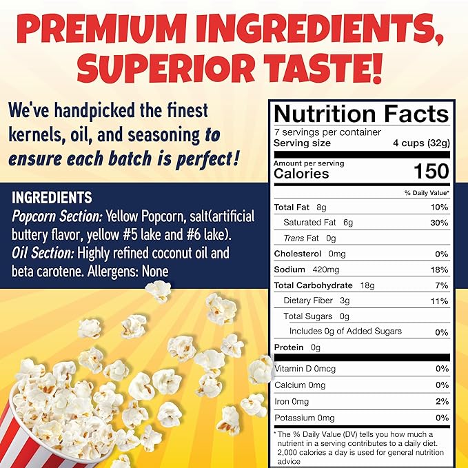 Premium America Popcorn Kit, 36 Packs for a 6oz Popper, Movie Theater & Popcorn Machine Kernels, Oil & Seasoning Packet, Bulk All in One
