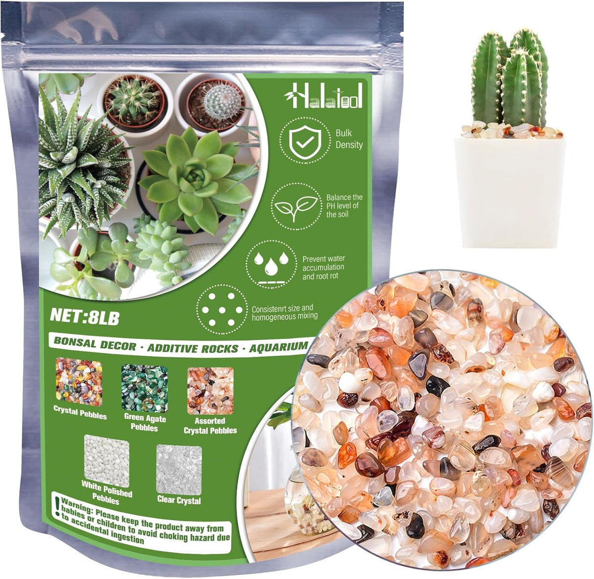 Halatool Crystal Pebbles 8 LB Bulk Bag 0.27"- 0.79" Natural Landscaping Pebbles Aquarium Gravel Decorative Polished Stone Suitable for Plants Home Decoration DIY Handmade Fish Tanks Vase Filler