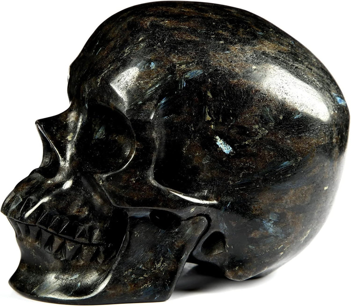 Skullis 5.0" Russian Arfvedsonite Hand Carved Crystal Skull, Super Realistic, Crystal Healing, Hand Carved Gemstone Fine Art Sculpture, Reiki Healing Stone Statue. z8
