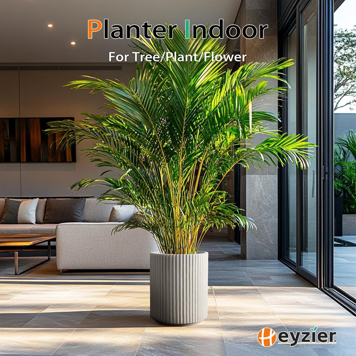 Round Concrete Planter Outdoor Indoor, Large Cement Plant Pots for Flowers (Vertical Gray, 16 inch)