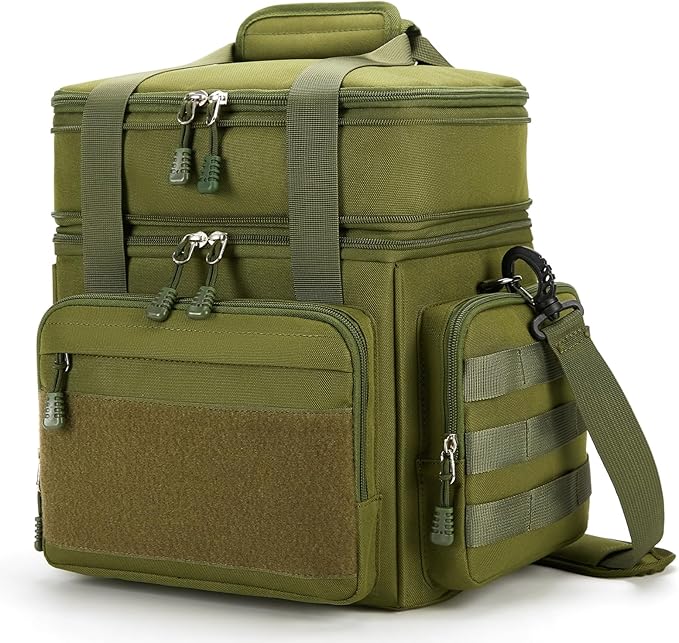 Gafetrey Tactical Lunch Box for Men, Insulated Lunch Bag Adult, Thermal Lunchbox Leakproof Waterproof Cooler Bag, Dual Compartment Lunch tote, Large Lunch Pail for Work Office Travel(Green) 15L