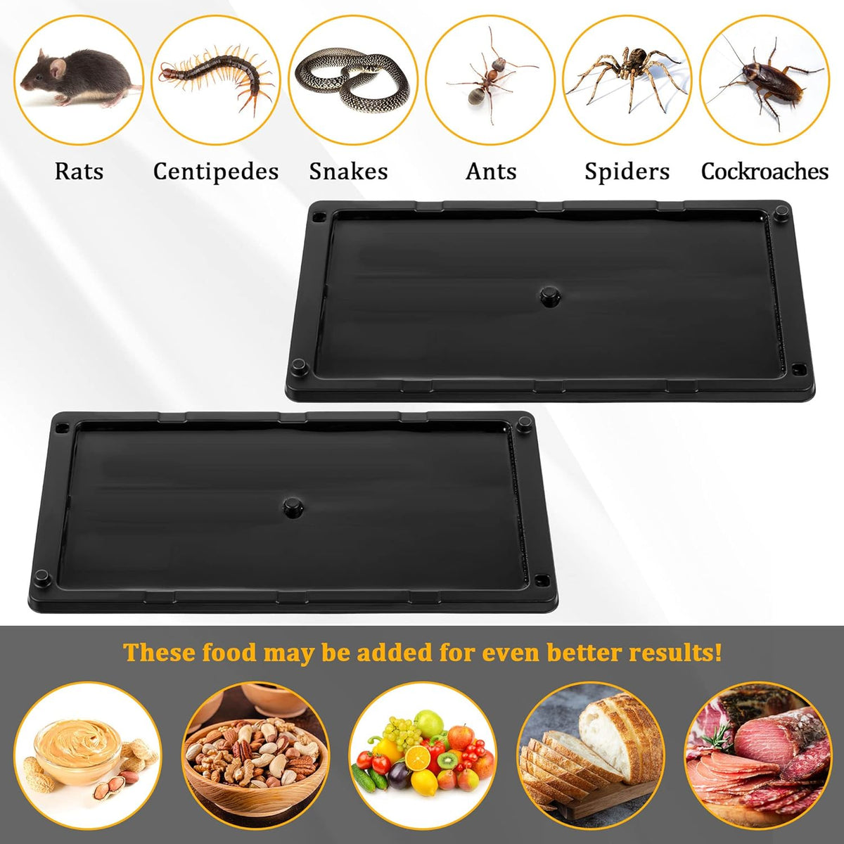 Qualirey 36 Pack Glue Traps for Rats and Snakes, Larger and Heavy Duty Baited Sticky Traps with Non Toxic Glue, Exterminator Plastic Mouse Indoor Board, Ready to Use, Safe to Children and Pets (Black)