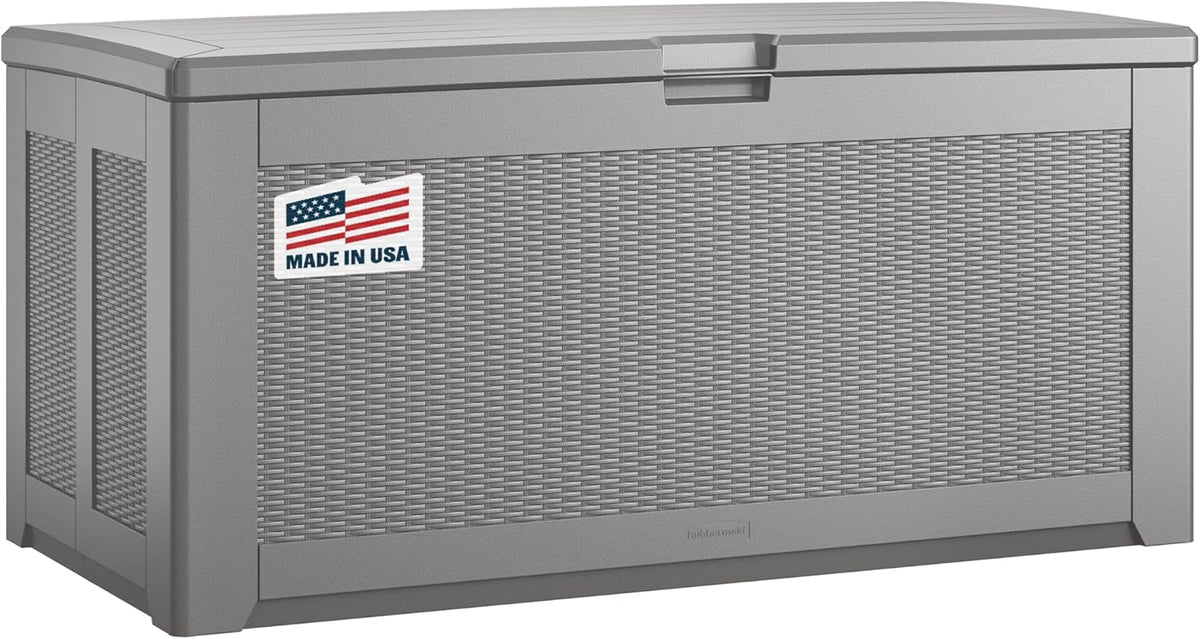 Rubbermaid Extra Large Resin Outdoor Storage Deck Box (134 Gal), Weather Resistant, Gray, Deck Organization for Home/Backyard/Pool Chemicals/Toys/Garden Tools/Porch/Patio Cushions