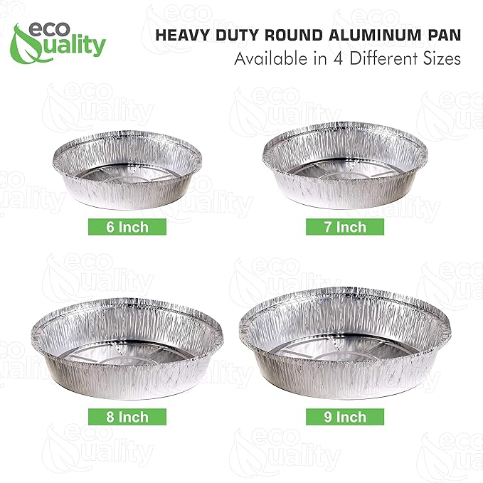 EcoQuality 6" Round Aluminum Foil Pans - Disposable Containers with Foldable Walls for Pie Baking, Cooking, Serving, Reheating, and Storing - Freezer and Oven Safe Tart Pan 500 Pack