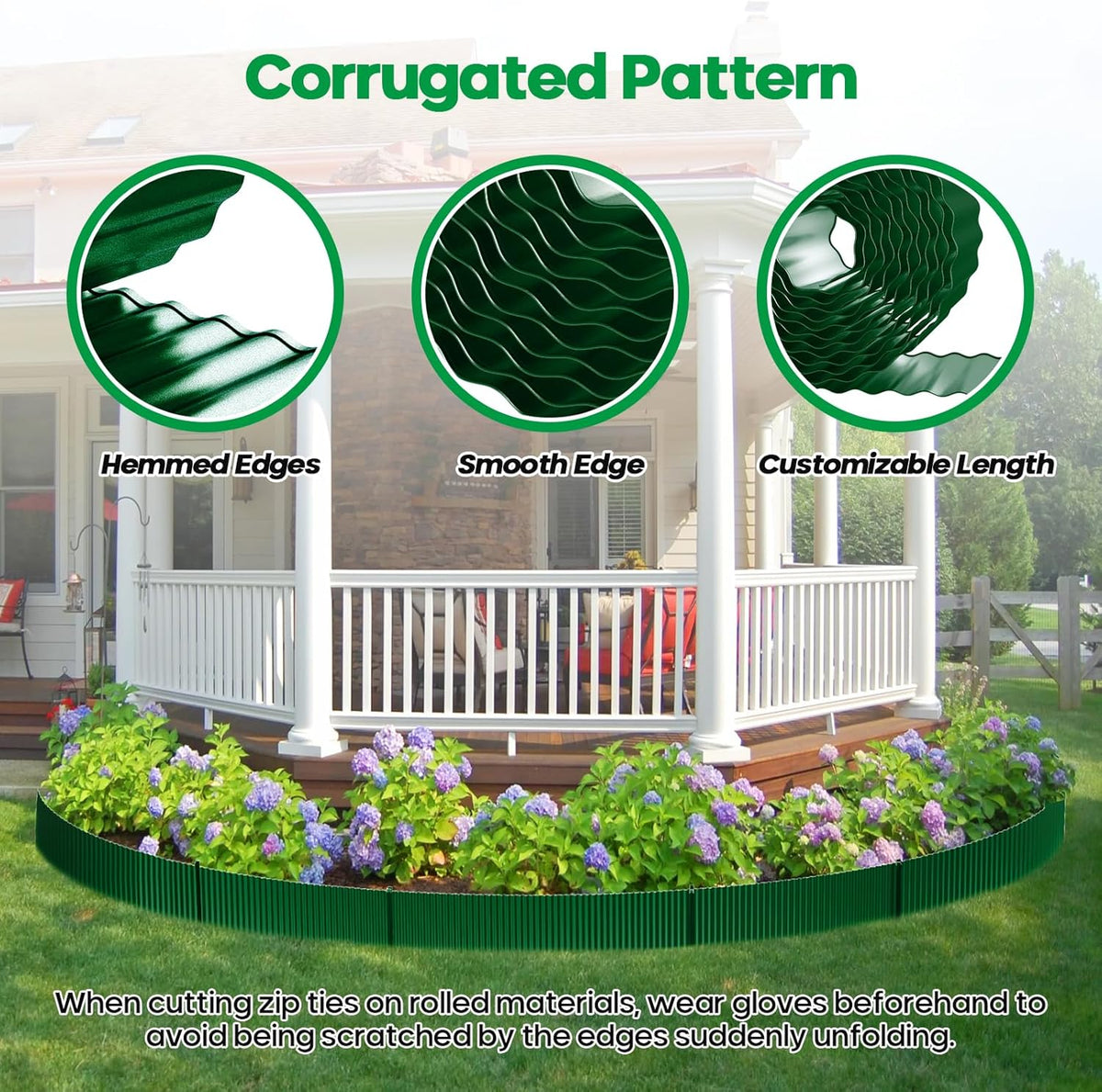 Corrugated Metal Garden Edging, Sturdy Tall Landscape Edging Borders, Perfect DIY for Flower Beds, Lawn and Pathway, Tree Surrounds, Paver Edges (Green, 6"×20FT)