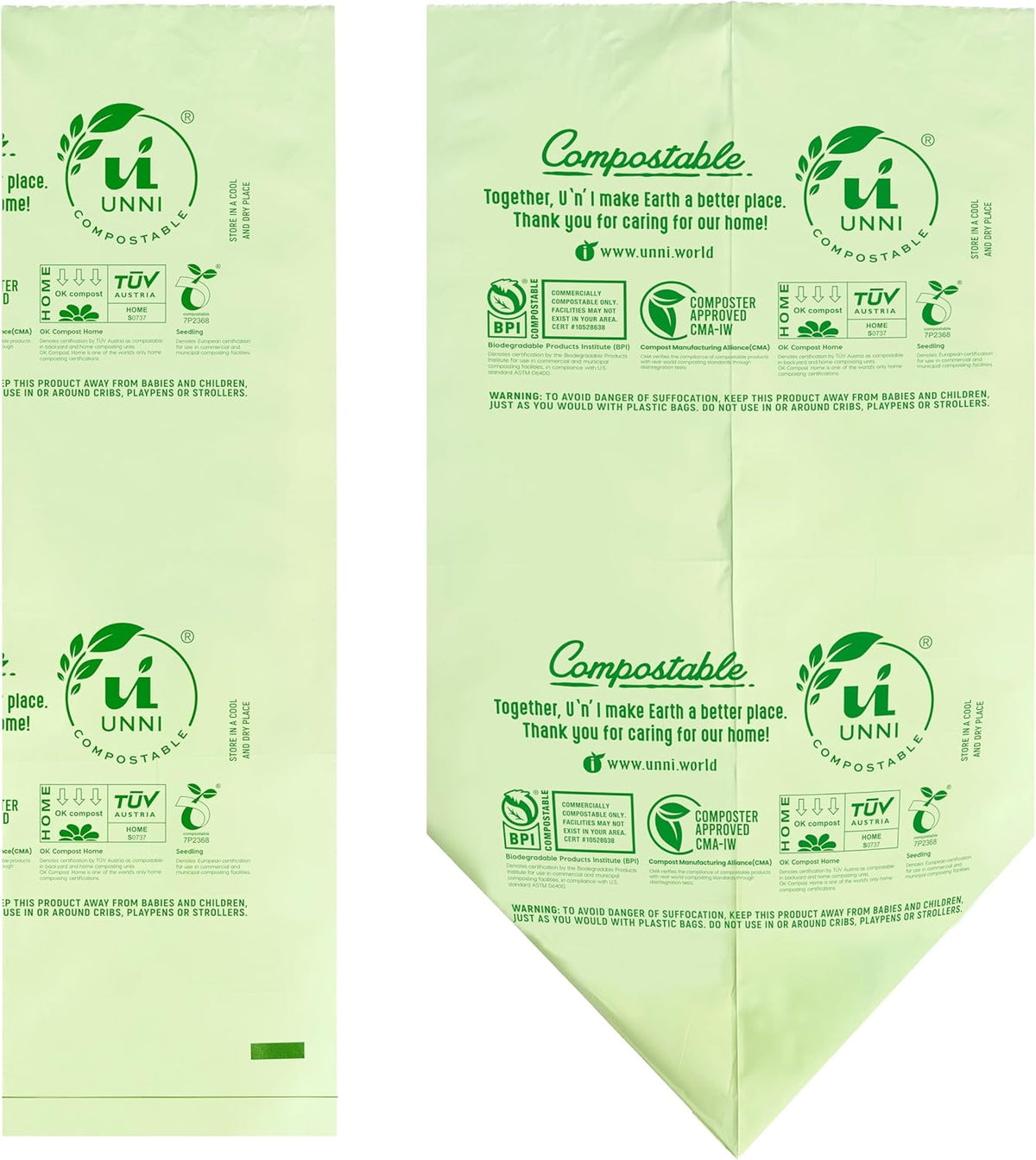 UNNI Compostable Trash Bags, 2.6 Gallon / 9.84 Liter, 600 Count Value Pack, Extra Thick 0.71 Mil Compost Bin Liners for Kitchen Food Scrap, Certified by BPI, CMA & OK compost HOME, Meets ASTM D6400