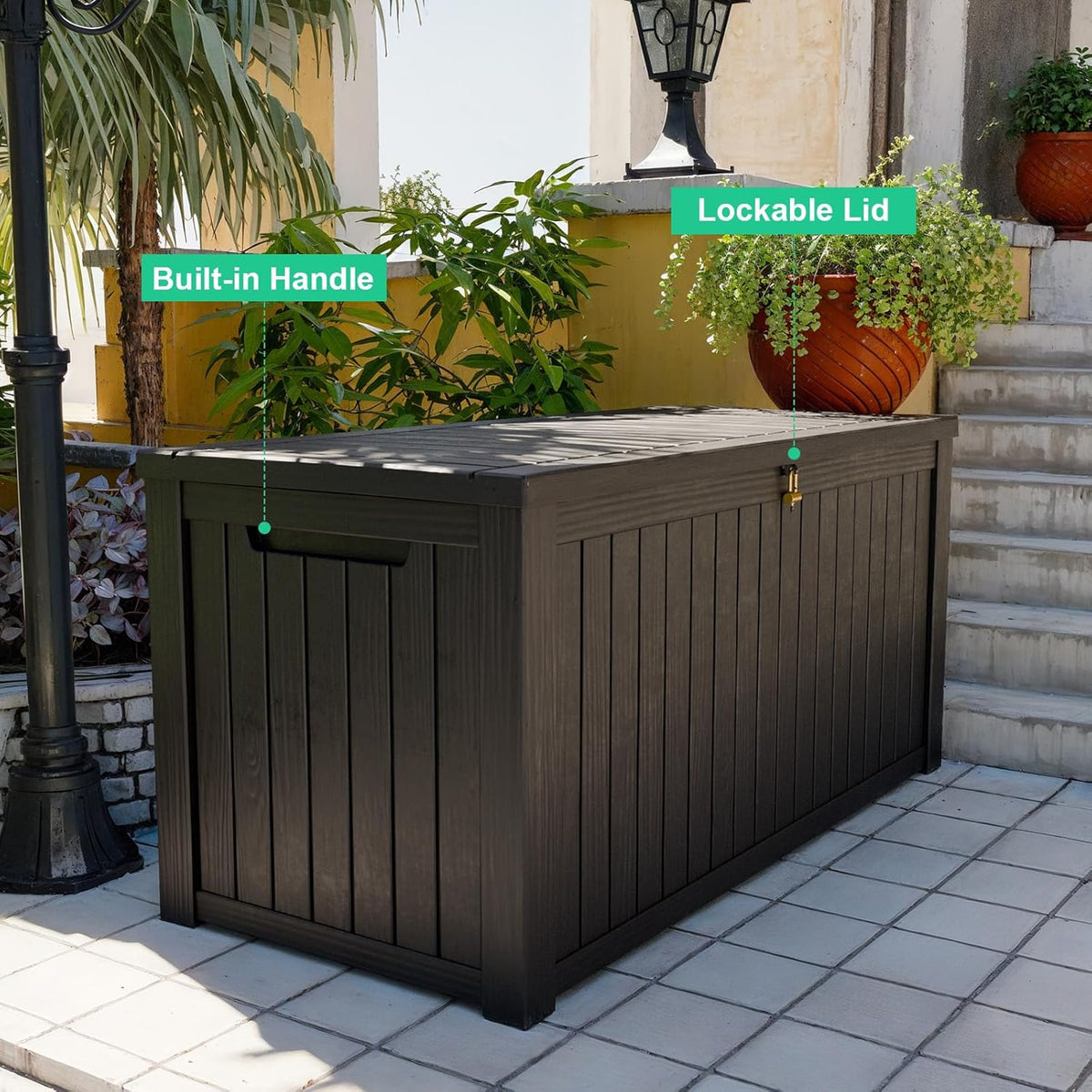 180 Gallon Outdoor Storage Box – Waterproof Deck Box for Garden & Patio,Black