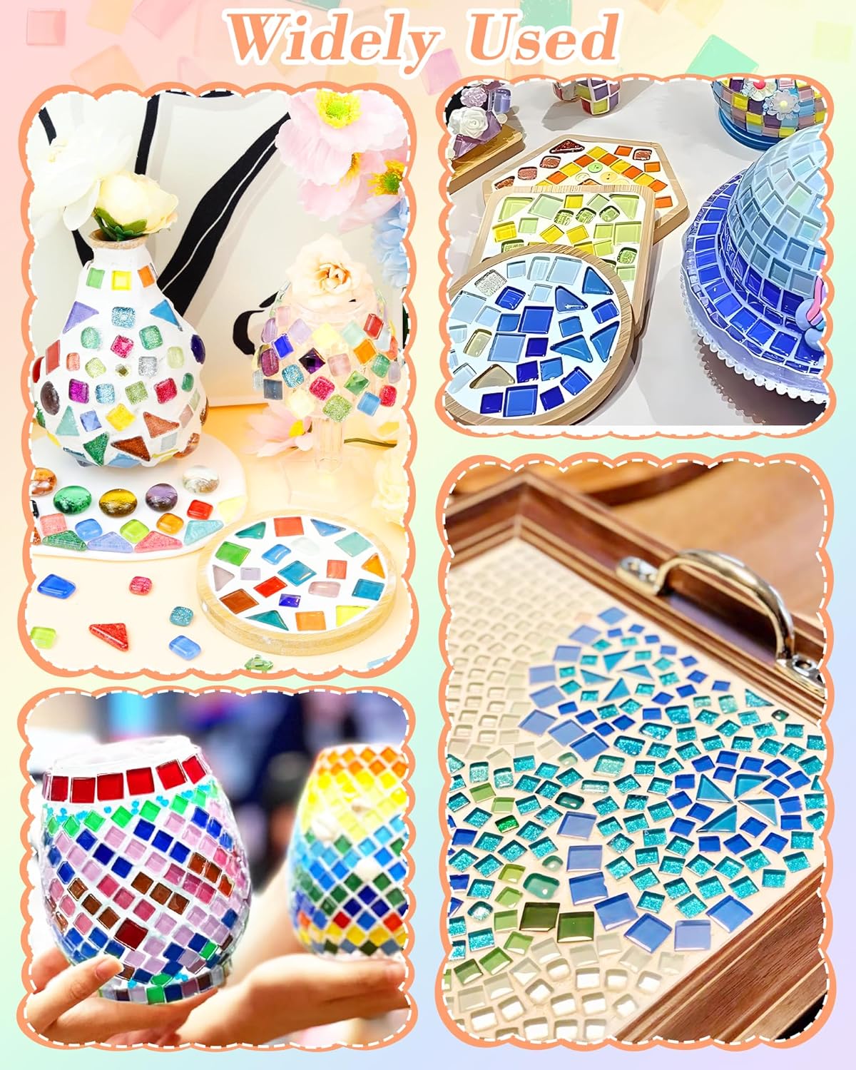FIVEIZERO 420g Mosaic Tiles for Crafts - 280Pcs Glass Mosaic Kits, Mixed Shapes Mosaic Glass Pieces for Art, Irregular Tiny Mosaic Tile for DIY Projects, Home Decoration(Mix)