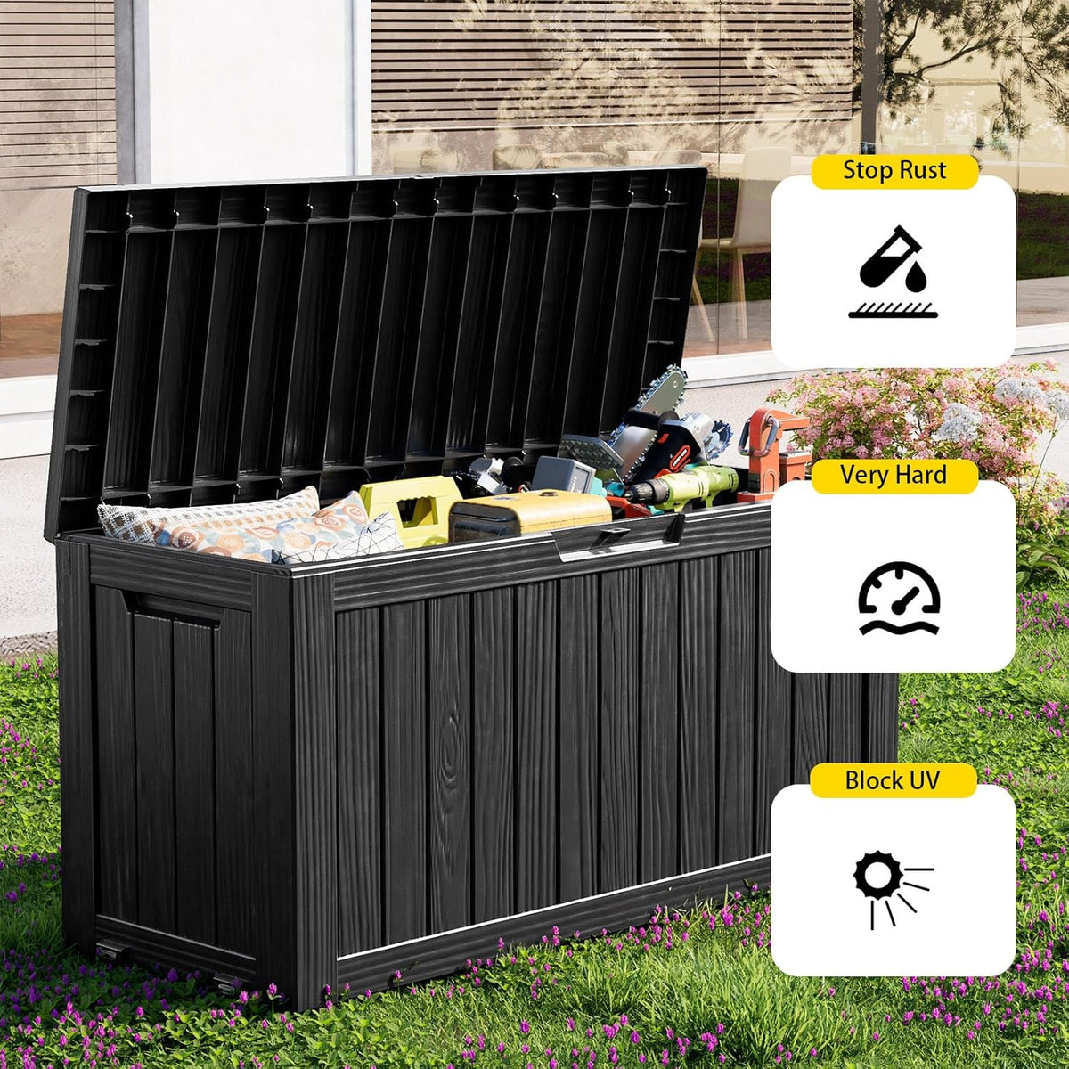 75 Gallon Outdoor Storage Box – Waterproof Deck Box for Patio & Garden,Black