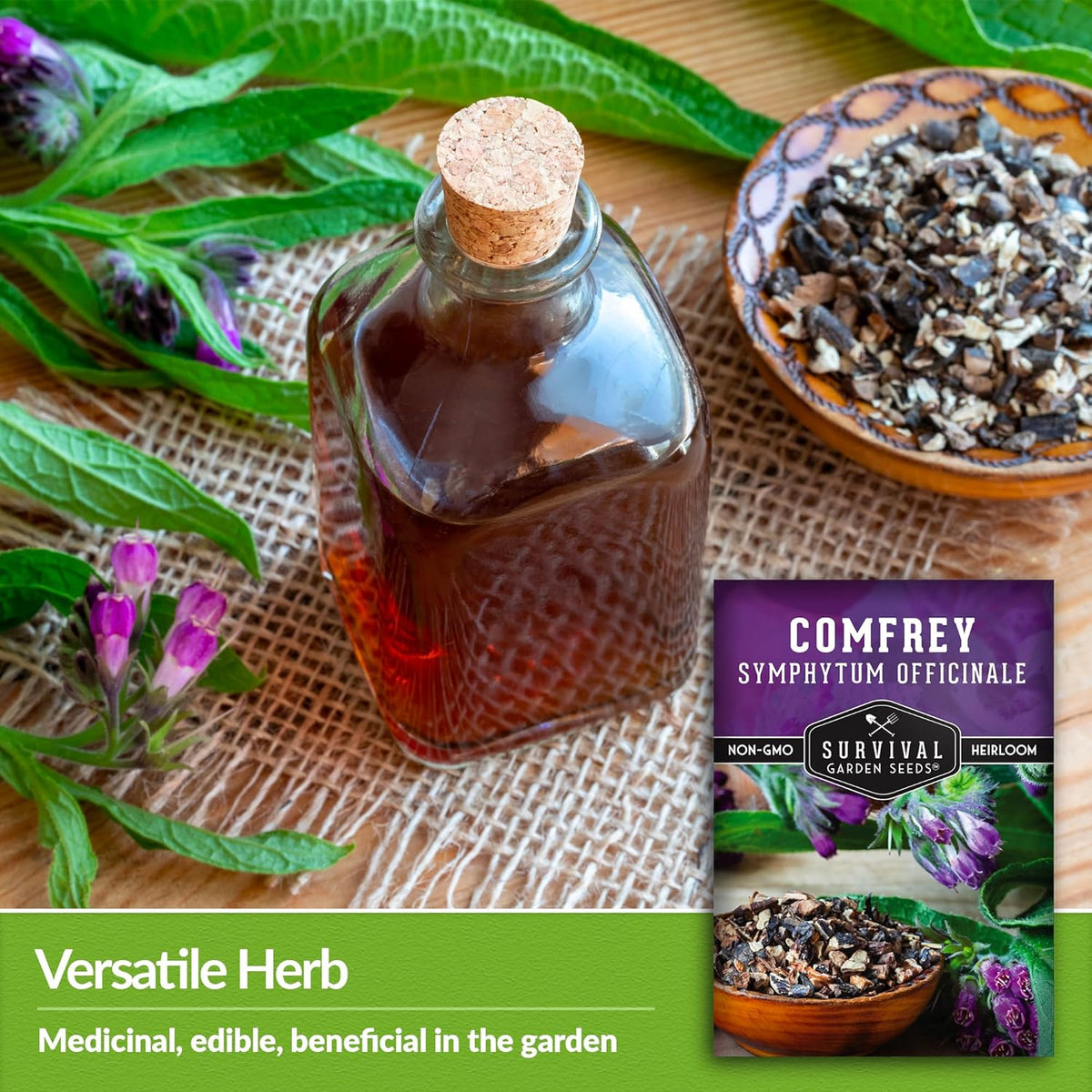 Survival Garden Seeds Comfrey Seed for Planting - 1 Packet with Instructions to Plant and Grow Slippery Root Plants in Your Home Herb Garden - Symphytum officinale - Non-GMO Heirloom Seed Variety
