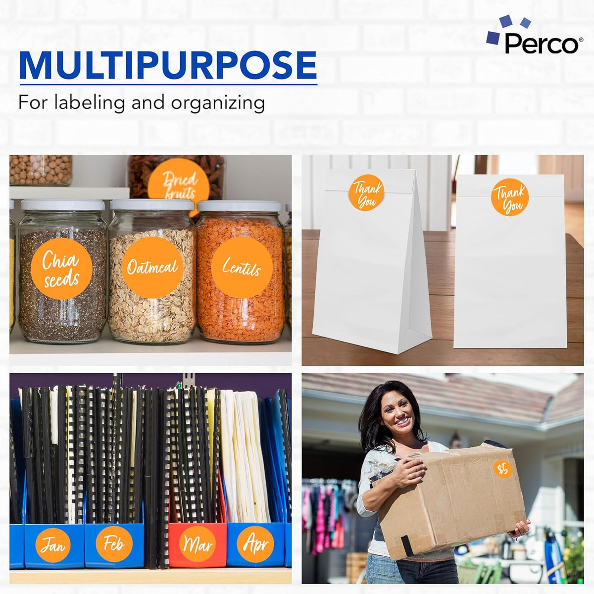 Perco Fluorescent Orange 3-Inch Perforated Circle Dot Sticker Labels — 10 Rolls, 5,000 Round Stickers — with Permanent Adhesive for Moving Boxes, Sale Signage, Displays, Status Messaging—Made in USA