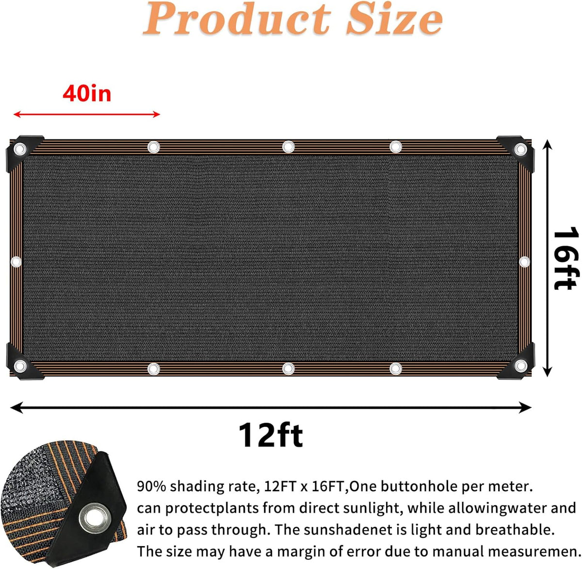 QLOFEI Shade Cloth for Garden, 90% Sunblock Neting Cover with Grommets, Sun Shade Cloth for Patio Kennel Chicken Coop Pergola Greenhouse Plants Cover Mesh Tarp, 12x16 FT