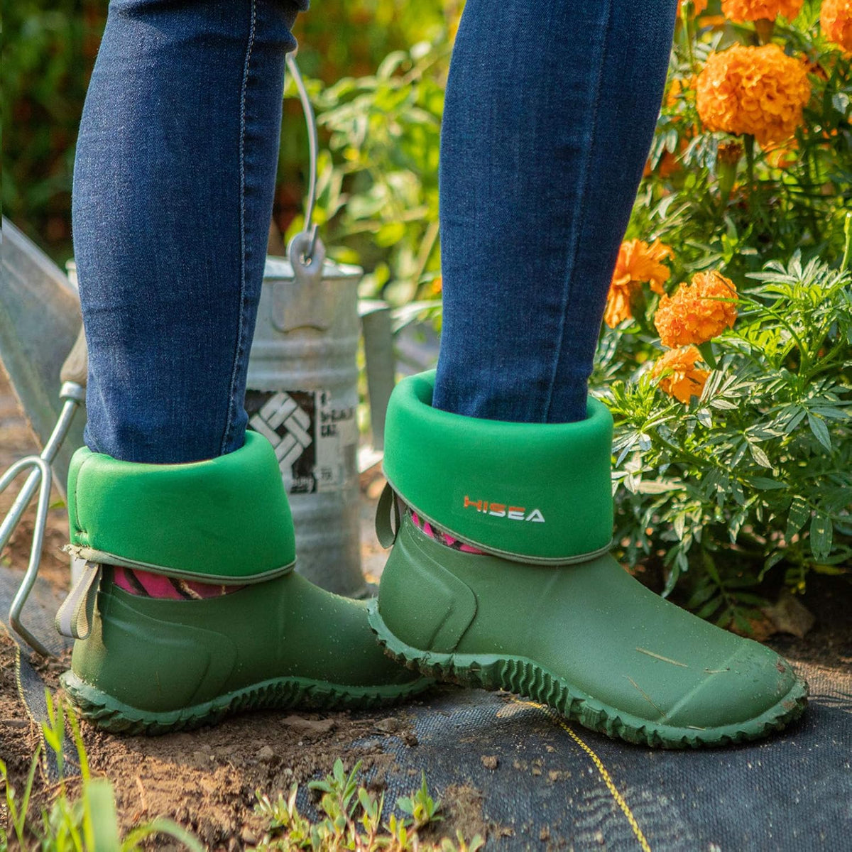 HISEA Women's Rubber Garden Boots Waterproof Insulated Yard Gardening Shoes Mid Height for Mud Working Outdoor