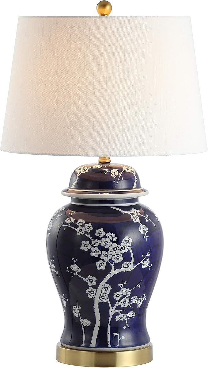 JONATHAN Y JYL3047A Gracie 29.5" Ginger Jar Ceramic/Metal LED Table Lamp Traditional Bedside Desk Nightstand for Bedroom Living Room Office College Bookcase LED Bulb Included, White/Navy