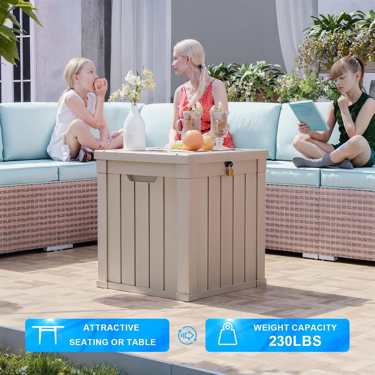 50 Gallon Outdoor Storage Box – Waterproof Deck Box for Garden & Patio,Light Brown