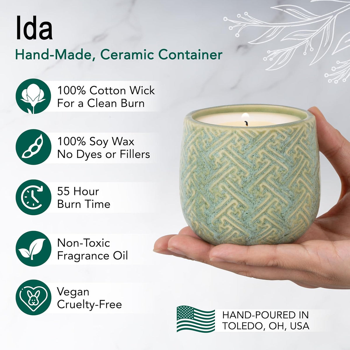 The Growing Candle, Lavender Scented, 10oz Ceramic Pot, Single Wick Aromatherapy Candles, 100% Soy for Women and Men, Ida