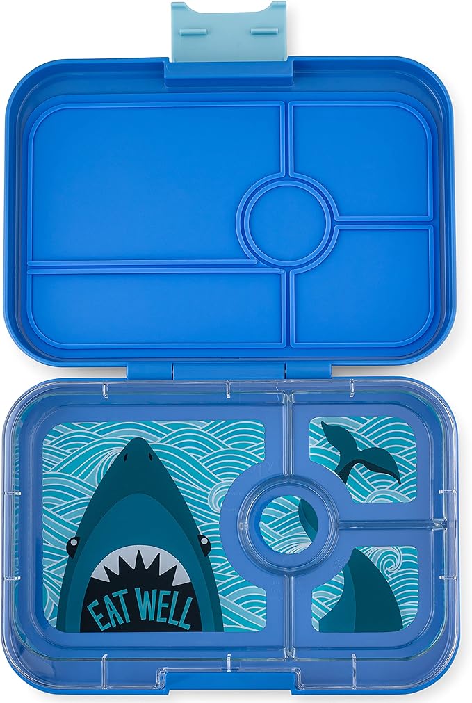 Yumbox Tapas Leakproof Bento Box: 4-Compartment Bento Lunch Box (True Blue with Shark Tray)