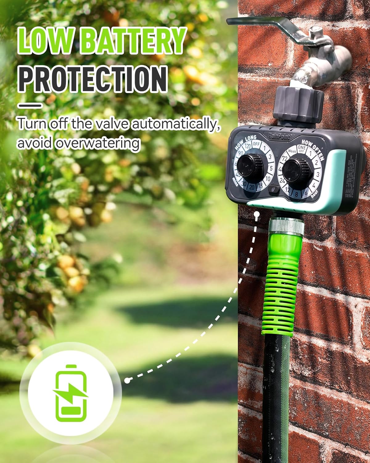 RAINPOINT Sprinkler Timer, 2 Dial Garden Hose Water Timer Automatic Programmable, Weatherproof for Lawn, Plants & Drip Irrigation