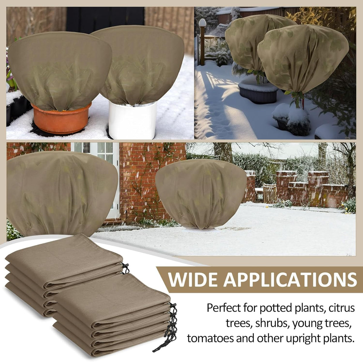 6 Pcs Winter Plant Covers Freeze Protection 39.4x23.6 Inch Horizontal Shrub Tree Rose Plant Protection Bags Frost Blanket with Drawstring for Fall Winter Outdoor Garden Planting (Brown)