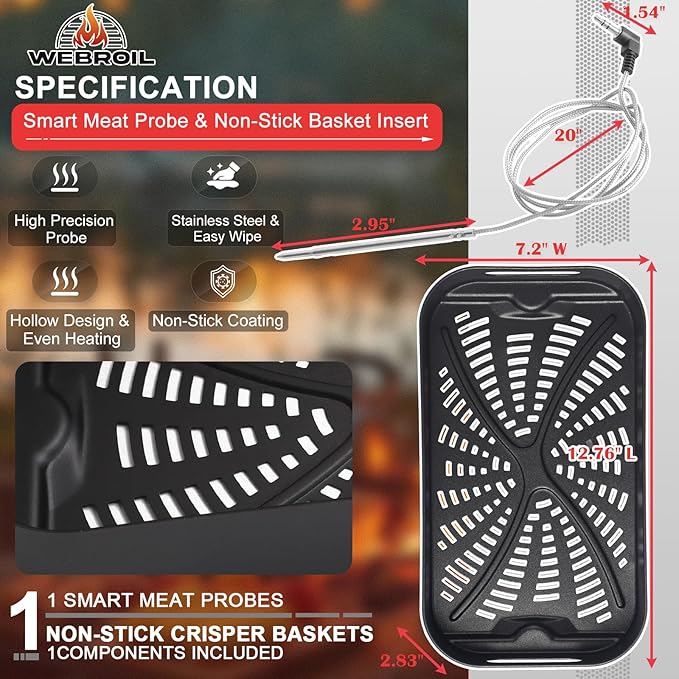 Foodi XL Grill Combo Crisper Basket & Meat Probe Kit for Ninja FG551/FG550 Foodi XL Grill, Non-Stick Air Fryer Basket for Ninja Foodi Smart XL DG551/DG651 Accessories, with Smart Thermometer Probe