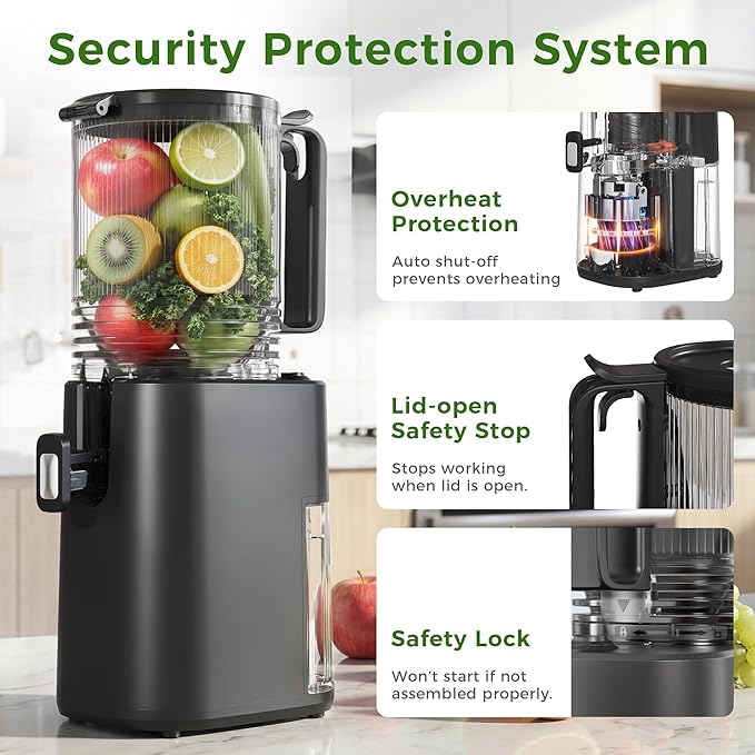 Cold Press Juicer, 5.5inch Wide Feed Chute Slow Juicer Machine, Masticating Juicer for Whole Vegetables & Fruits, Black