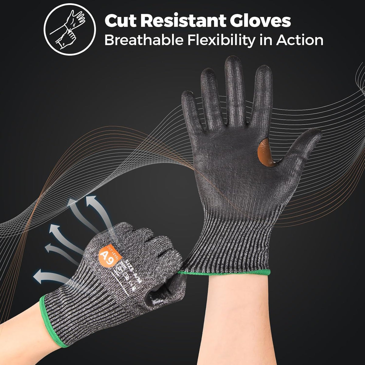 Donfri A9 Cut Resistant Work Gloves for Men - Steel + HPPE Hybrid Safety Gloves for Men, ANSI Cut Level 9 Protection Flexible for Metal Glass Wood Construction Fishing