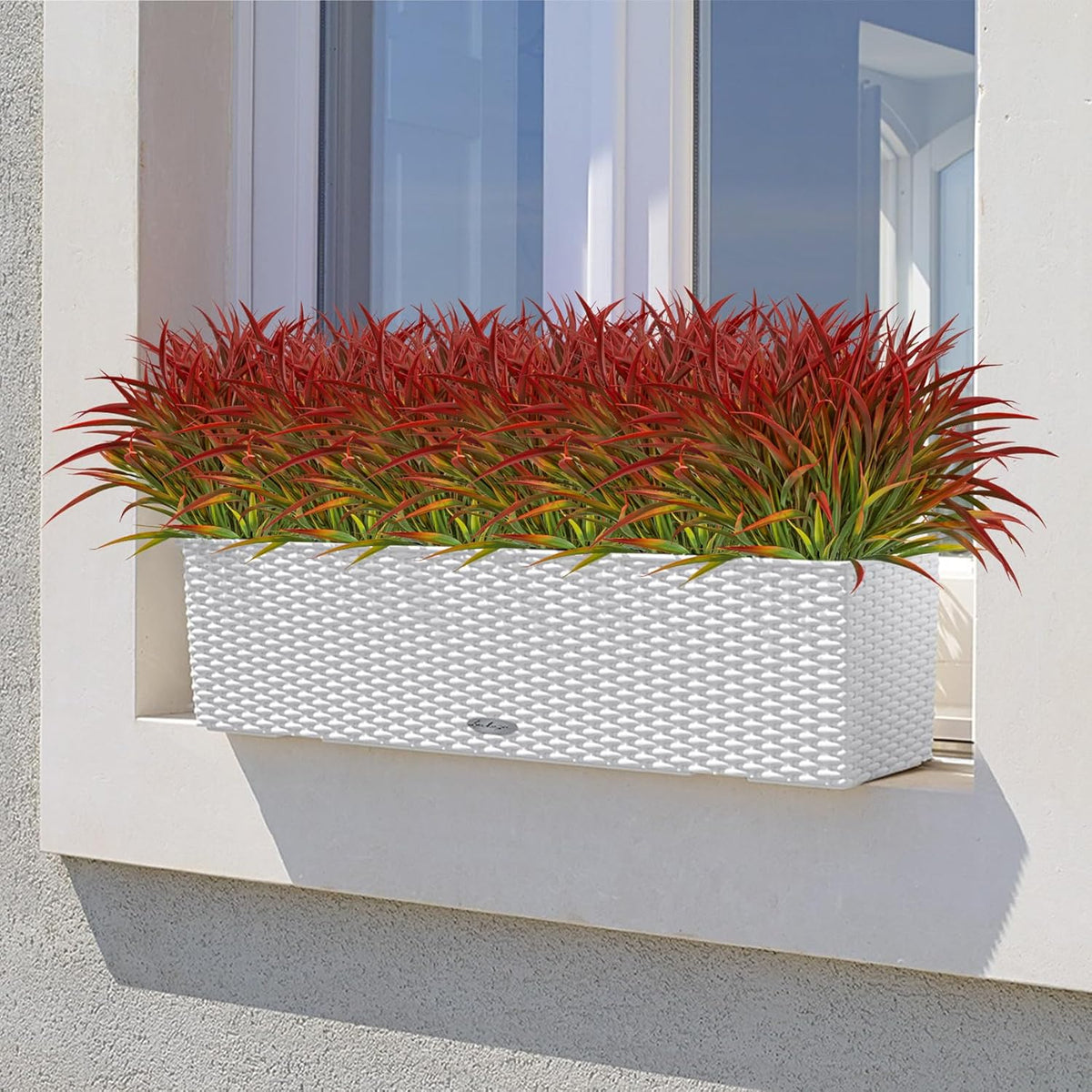 Ouddy Decor 16 Bundles Artificial Plants Outdoor Fake Grass Greenery Stems UV Resistant Faux Plastic Plants Shrubs for Autumn Home Garden Pathway Farmhouse Front Porch Harvest Thanksgiving Decor, Red
