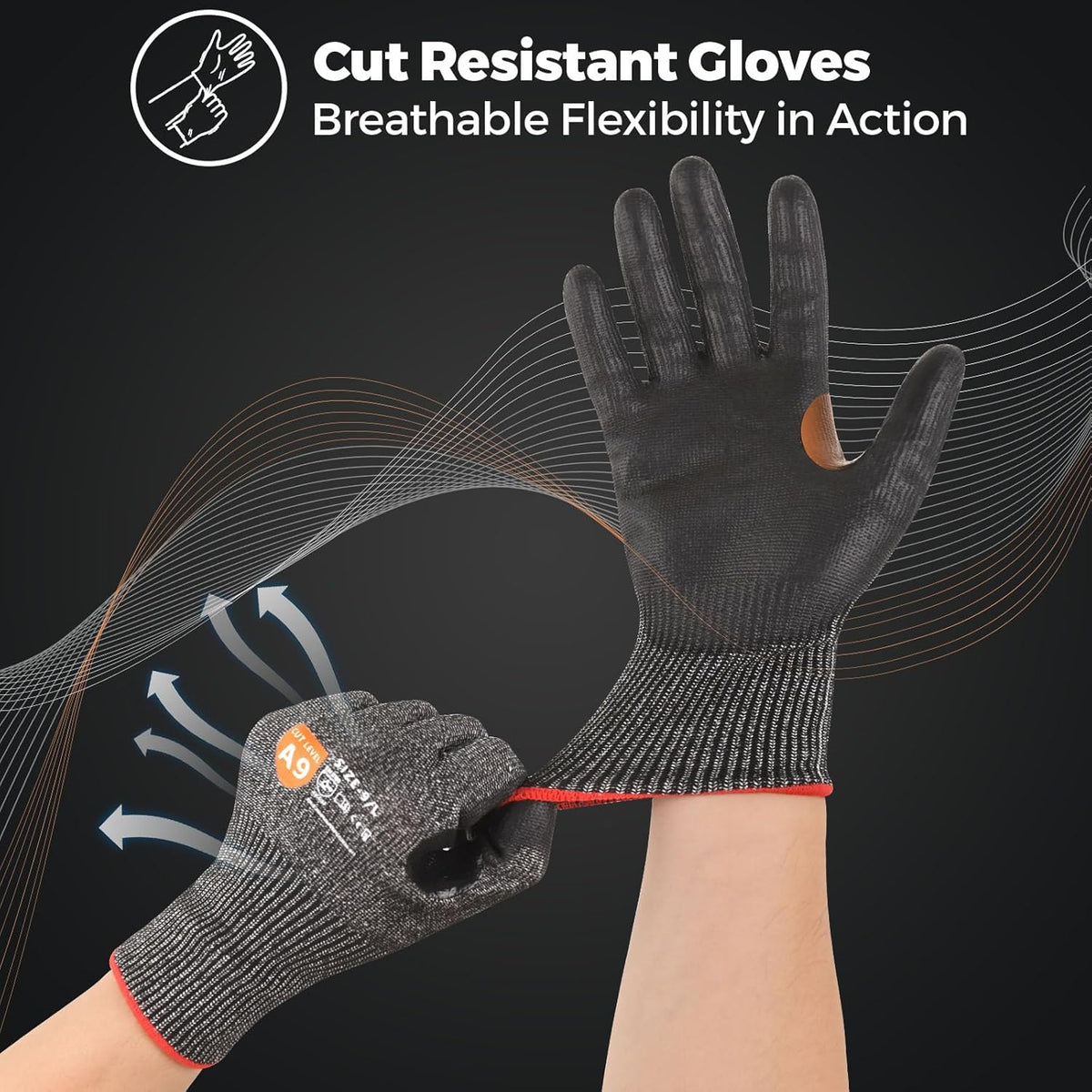 Donfri 3 Pairs A9 Cut Resistant Work Gloves for Men - Steel + HPPE Hybrid Safety Gloves for Men, ANSI Cut Level 9 Protection Flexible for Metal Glass Wood Construction Fishing